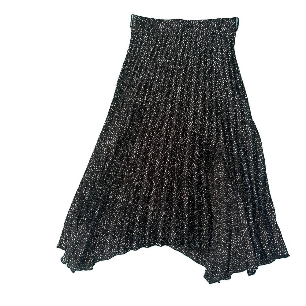Zara Size Medium Crinkle Skirt Pleated Black Cream Patterned Slit